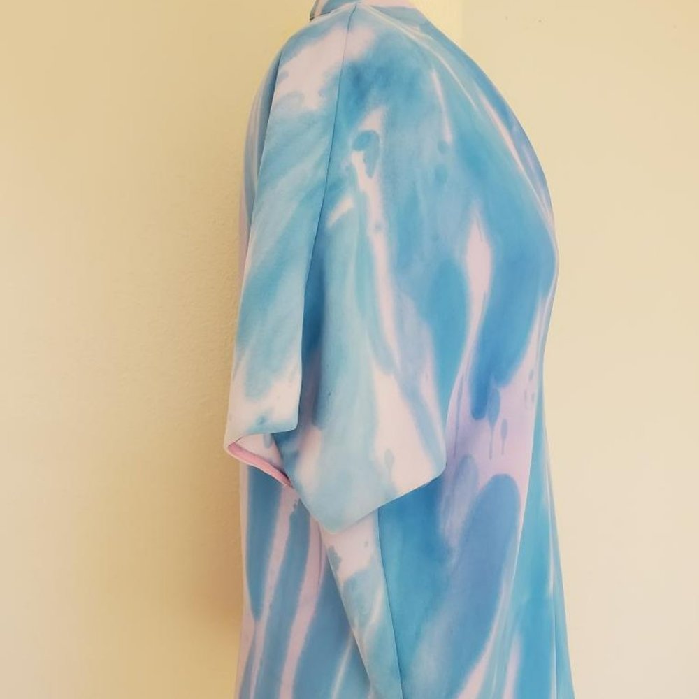 New painted Silk Vince shirt popover blouse dolman caftan top pink blue striped - Picture 3 of 13